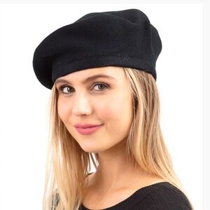 Black Stretchy Solid Color Beret